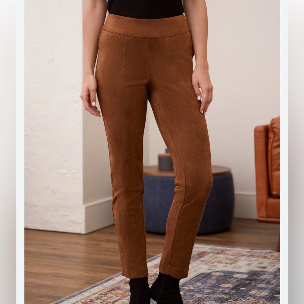 ANN TAYLOR LOFT Stitched Faux Suede Trousers, Size XL, Brown